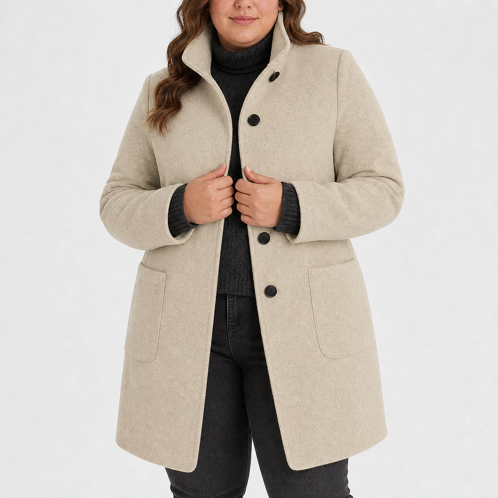 Willow | Refined Textured Plus Size Coat with Stand Collar