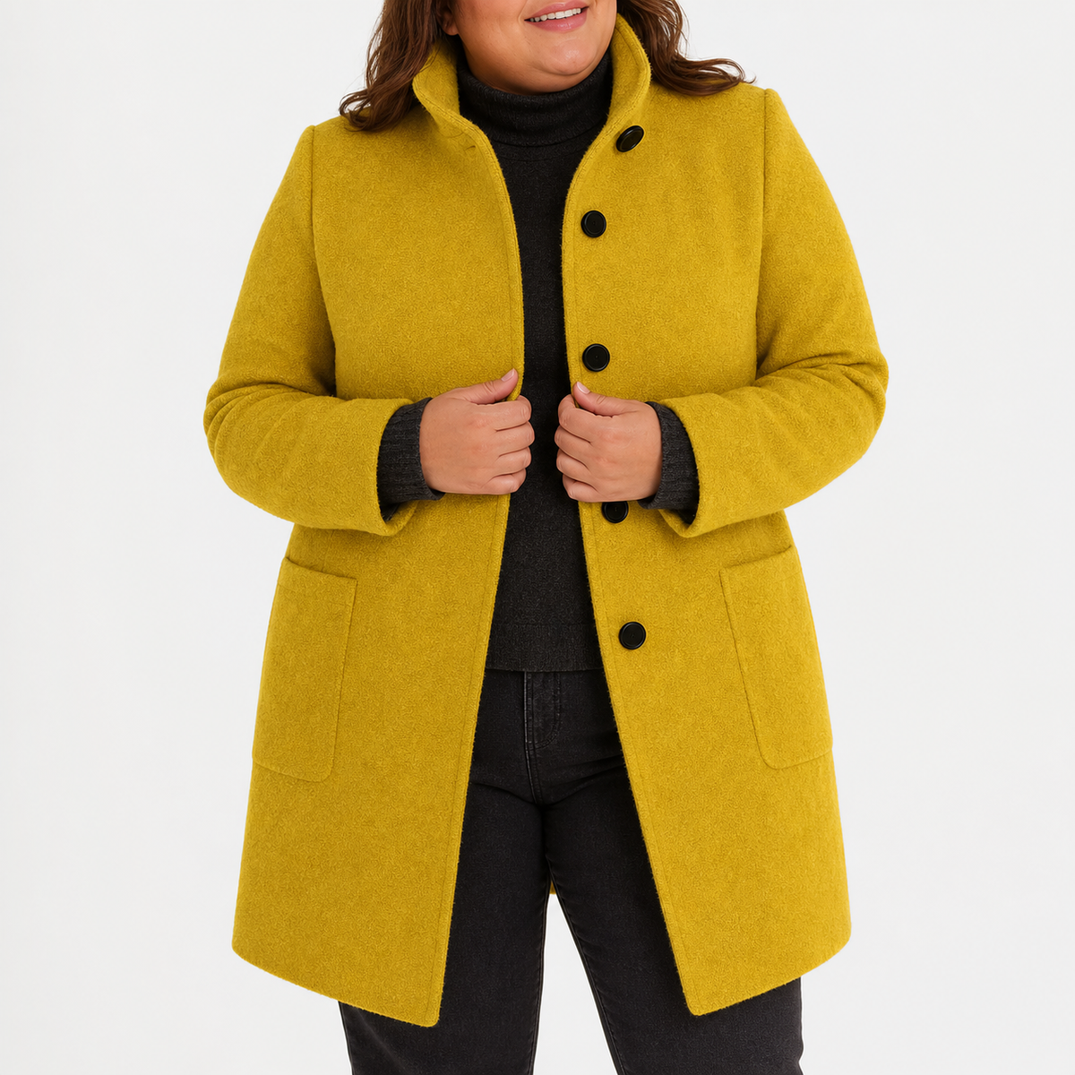 Willow | Refined Textured Plus Size Coat with Stand Collar