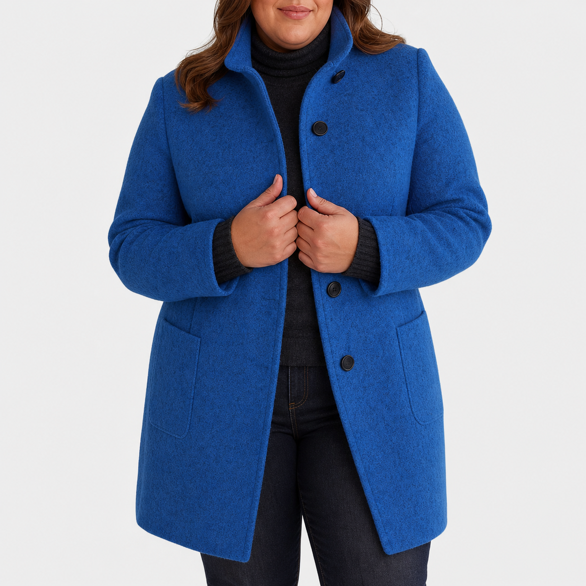 Willow | Refined Textured Plus Size Coat with Stand Collar