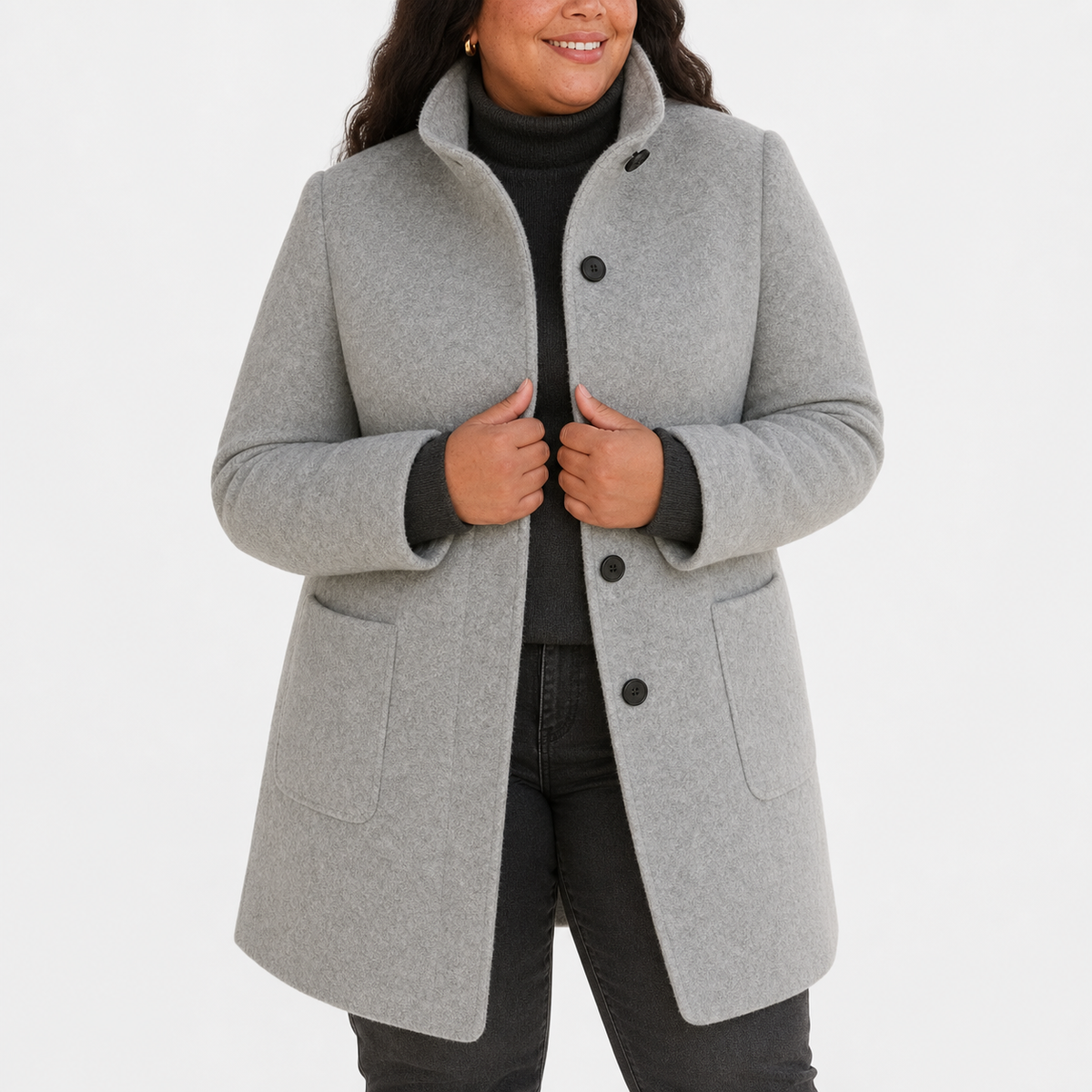 Willow | Refined Textured Plus Size Coat with Stand Collar