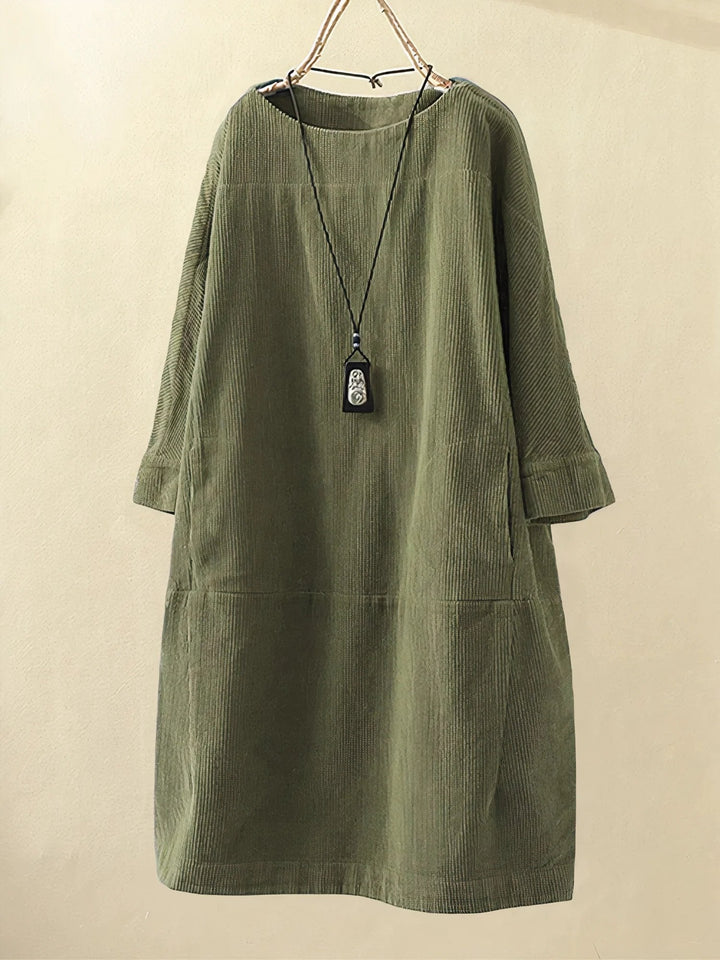 Willow | Ribbed Loose Fit Long Sleeve Dress with Pockets