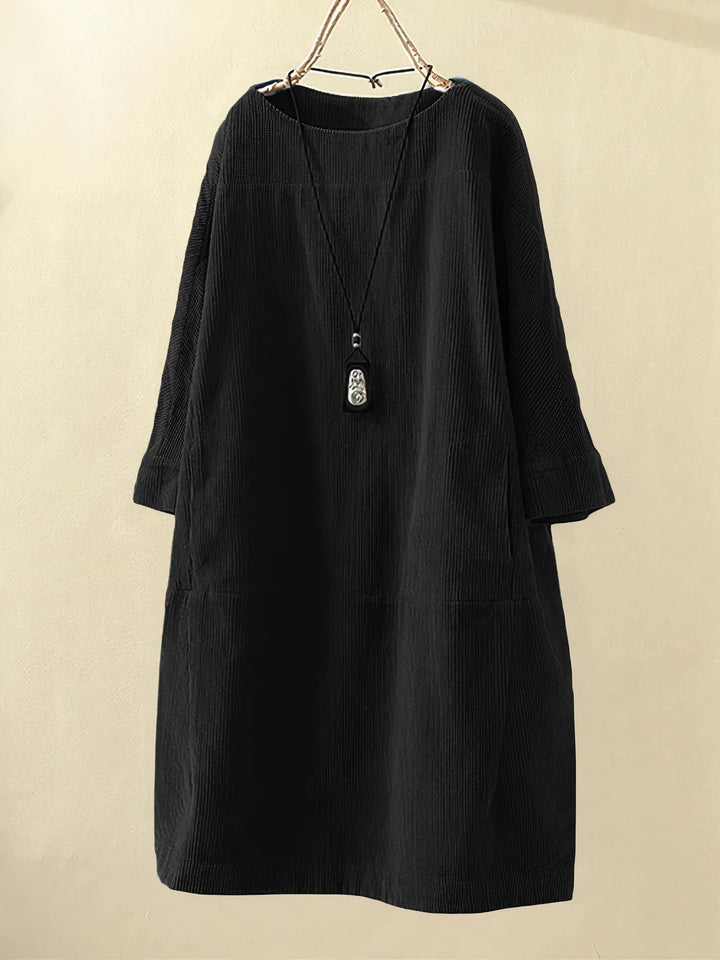 Willow | Ribbed Loose Fit Long Sleeve Dress with Pockets