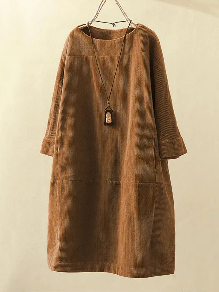 Willow | Ribbed Loose Fit Long Sleeve Dress with Pockets