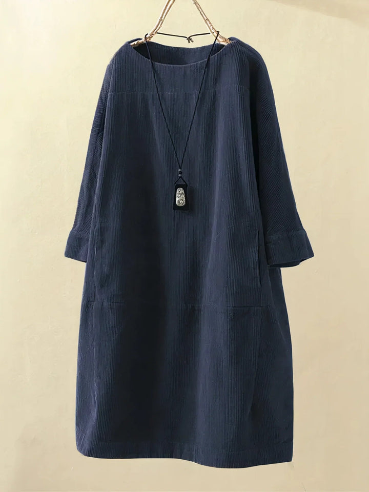 Willow | Ribbed Loose Fit Long Sleeve Dress with Pockets