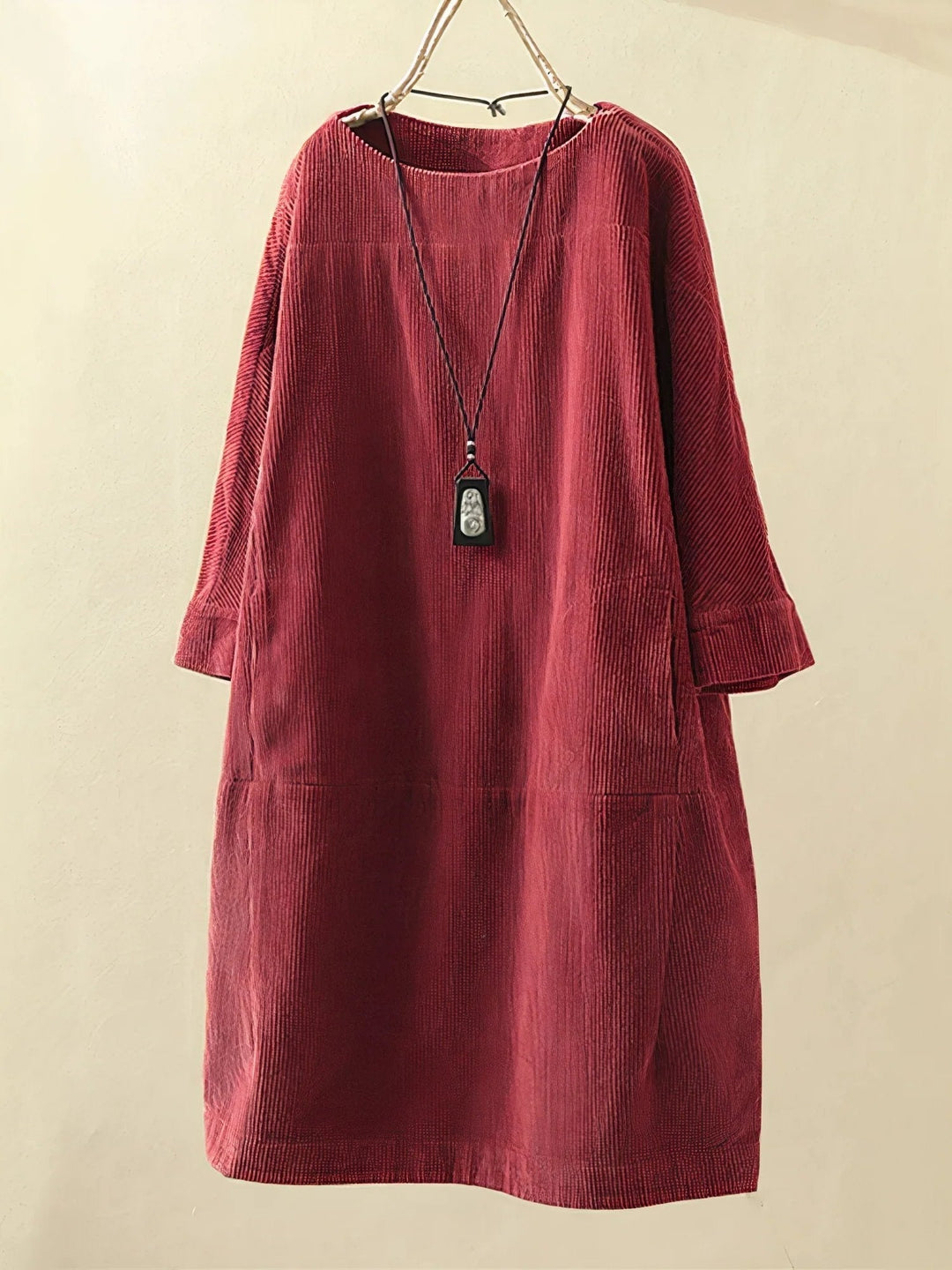 Willow | Ribbed Loose Fit Long Sleeve Dress with Pockets