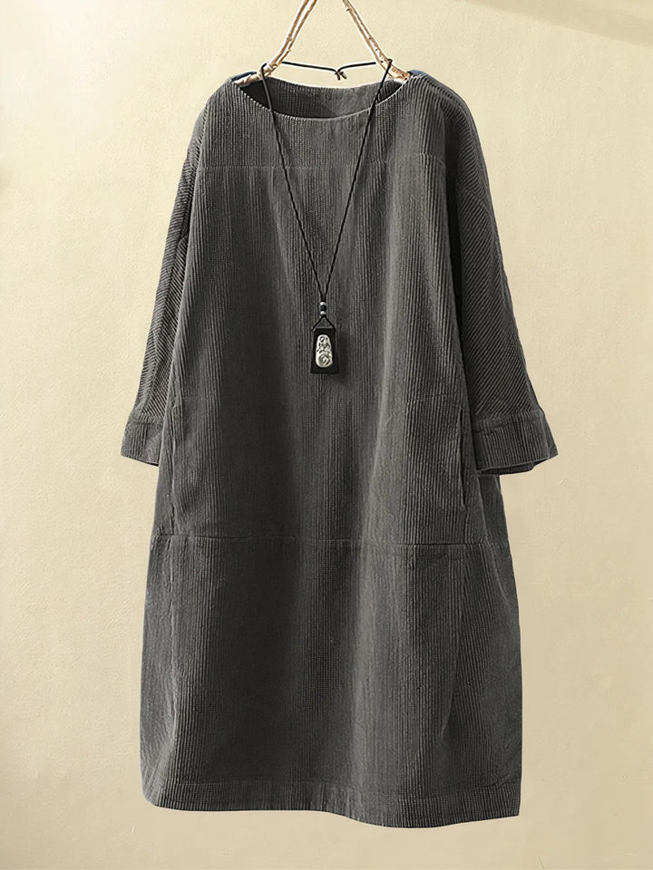 Willow | Ribbed Loose Fit Long Sleeve Dress with Pockets