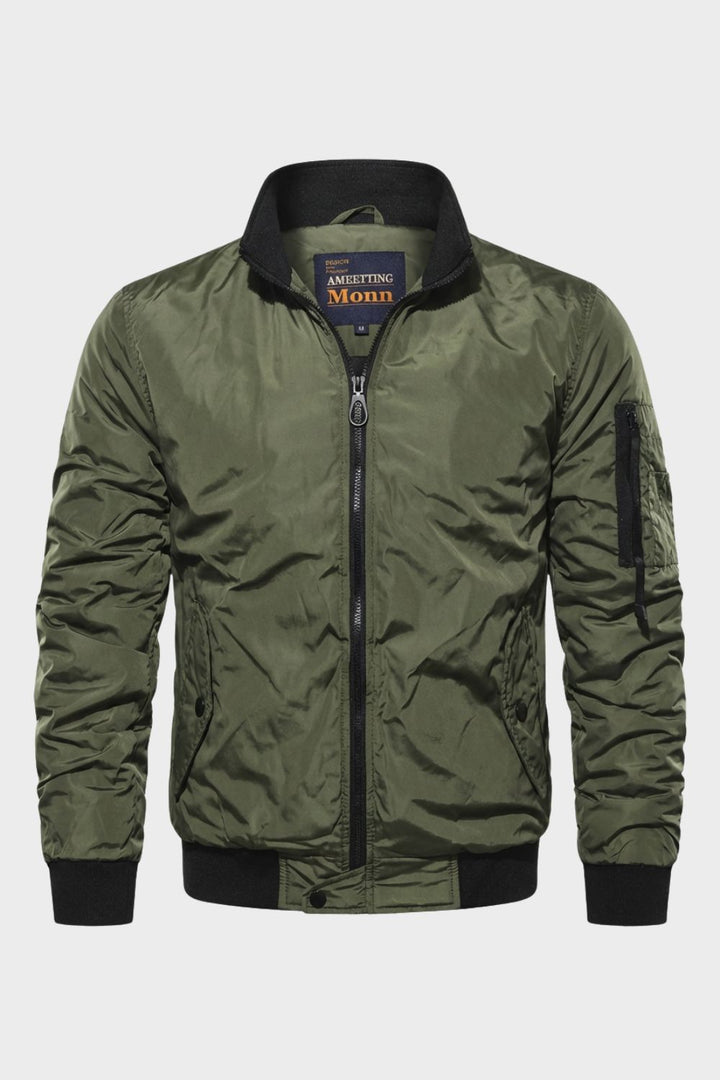 Yahya | Refined Ribbed Collar Zip-Up Bomber Jacket