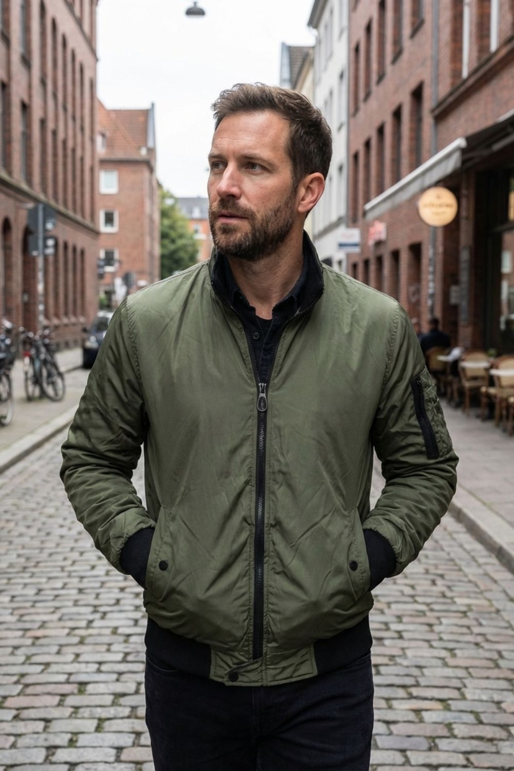 Yahya | Refined Ribbed Collar Zip-Up Bomber Jacket