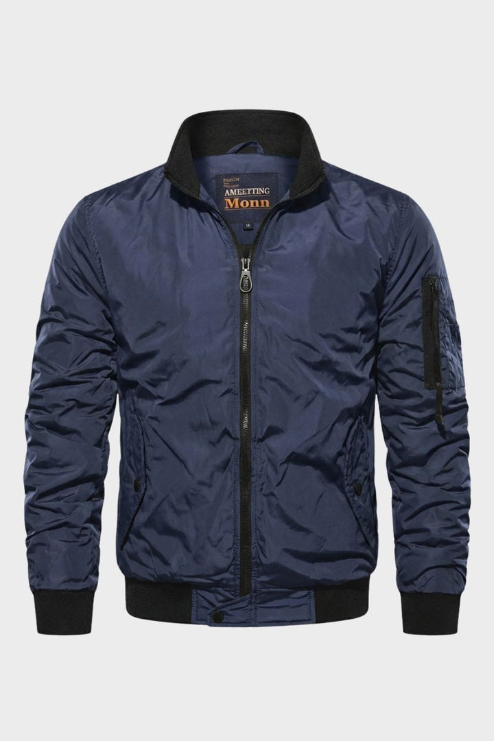 Yahya | Refined Ribbed Collar Zip-Up Bomber Jacket