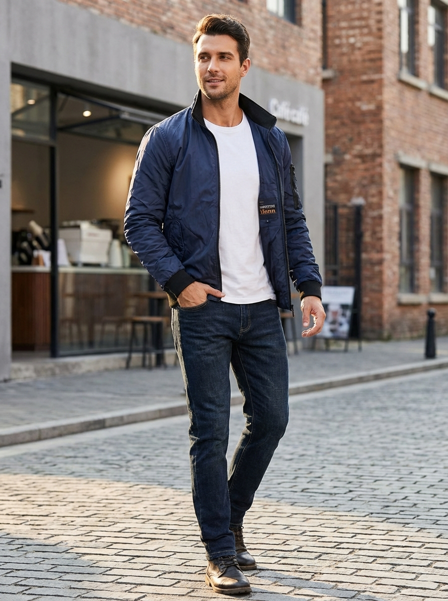 Yahya | Refined Ribbed Collar Zip-Up Bomber Jacket