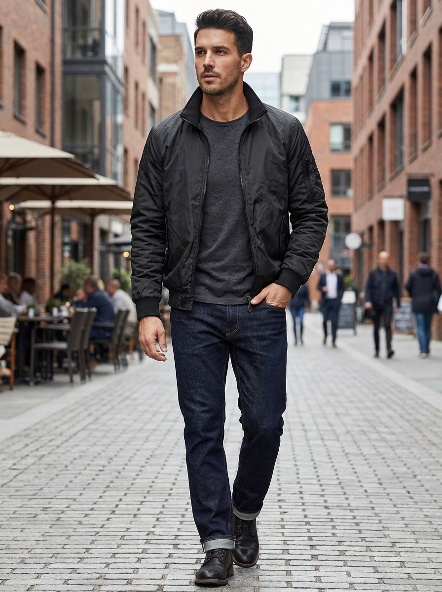 Yahya | Refined Ribbed Collar Zip-Up Bomber Jacket