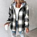 Zara | Cosy Checked Button-Front Hoodie Cardigan Jacket
