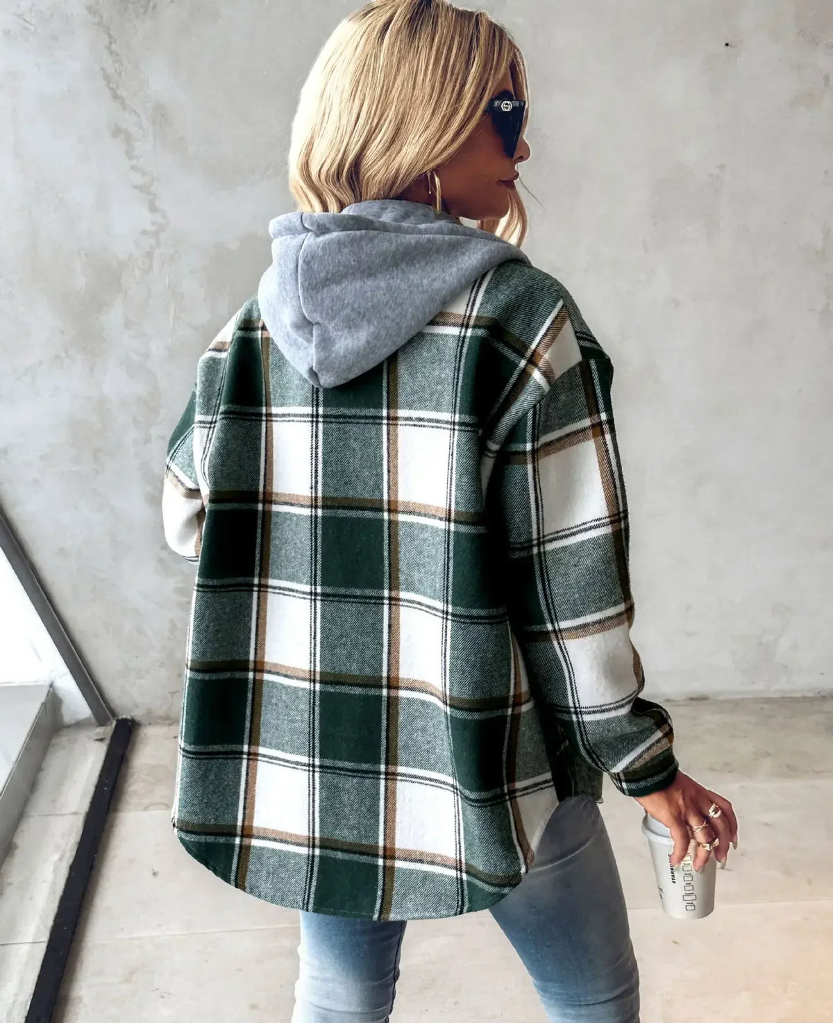 Zara | Cosy Checked Button-Front Hoodie Cardigan Jacket