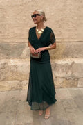 Zara | Polished V-Neck Pleated Autumn Wedding Guest Maxi Dress