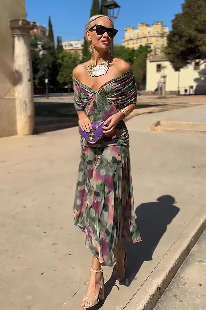 Zara | Polished V-Neck Pleated Autumn Wedding Guest Maxi Dress