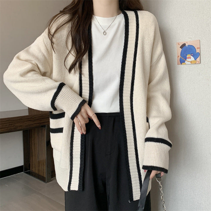 Zara | Sophisticated Oversized Contrast Trim Open Front Cardigan