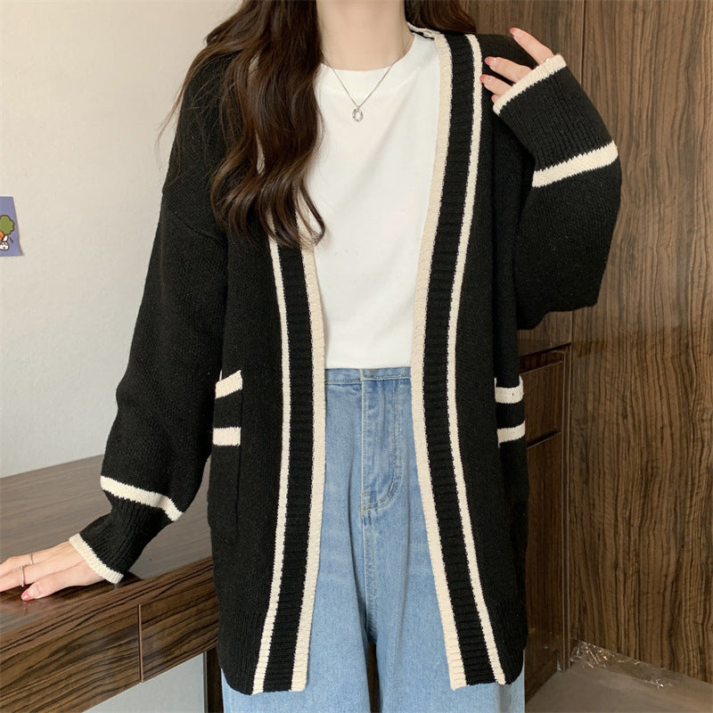 Zara | Sophisticated Oversized Contrast Trim Open Front Cardigan