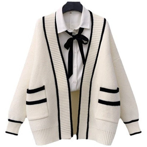 Zara | Sophisticated Oversized Contrast Trim Open Front Cardigan
