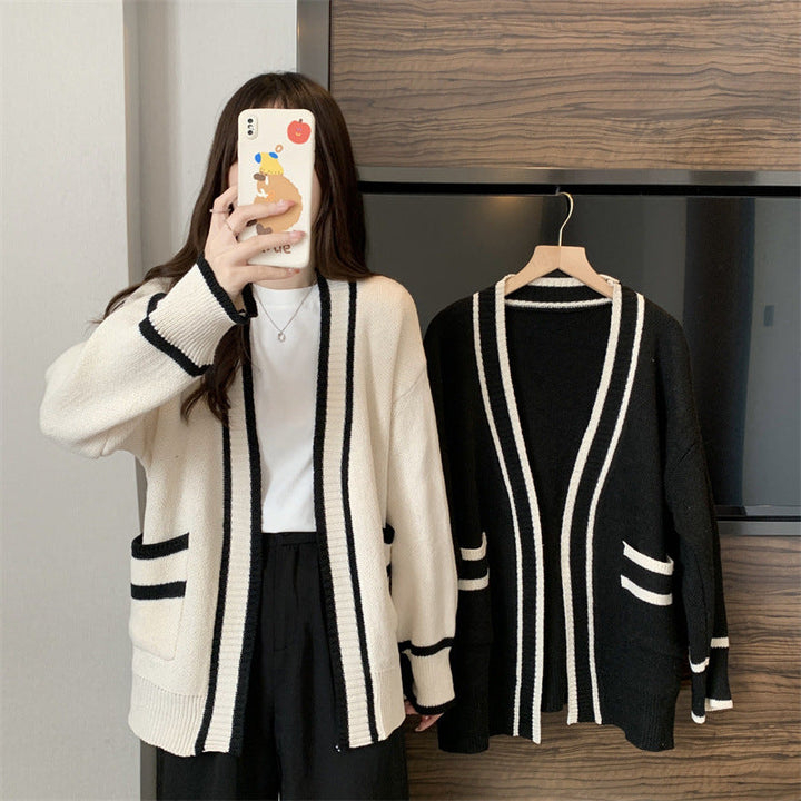 Zara | Sophisticated Oversized Contrast Trim Open Front Cardigan