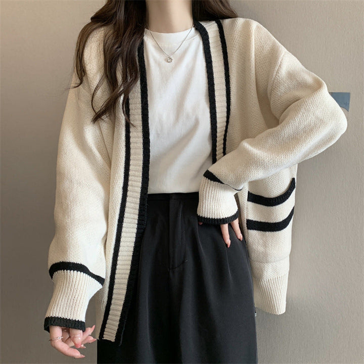 Zara | Sophisticated Oversized Contrast Trim Open Front Cardigan