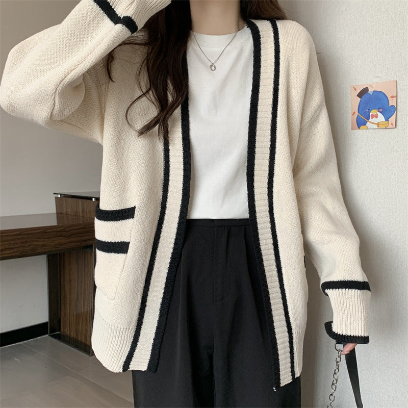 Zara | Sophisticated Oversized Contrast Trim Open Front Cardigan