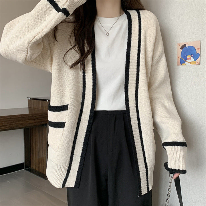 Zara | Sophisticated Oversized Contrast Trim Open Front Cardigan