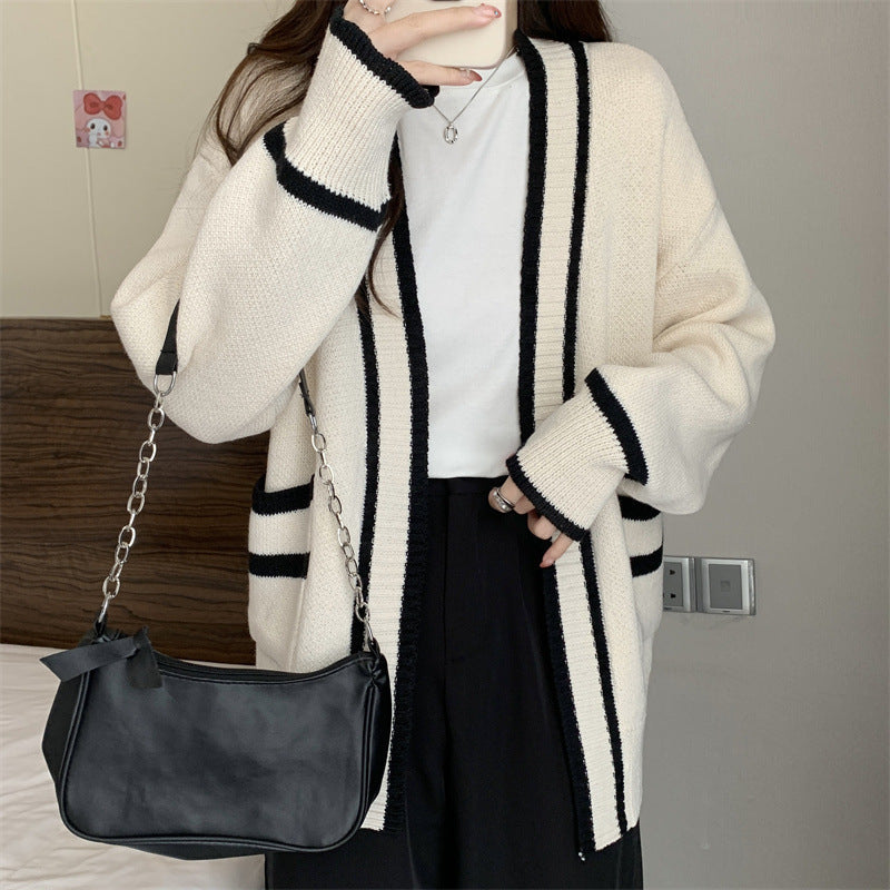 Zara | Sophisticated Oversized Contrast Trim Open Front Cardigan
