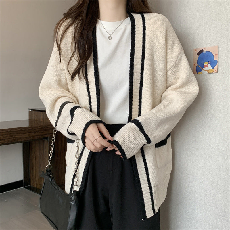 Zara | Sophisticated Oversized Contrast Trim Open Front Cardigan