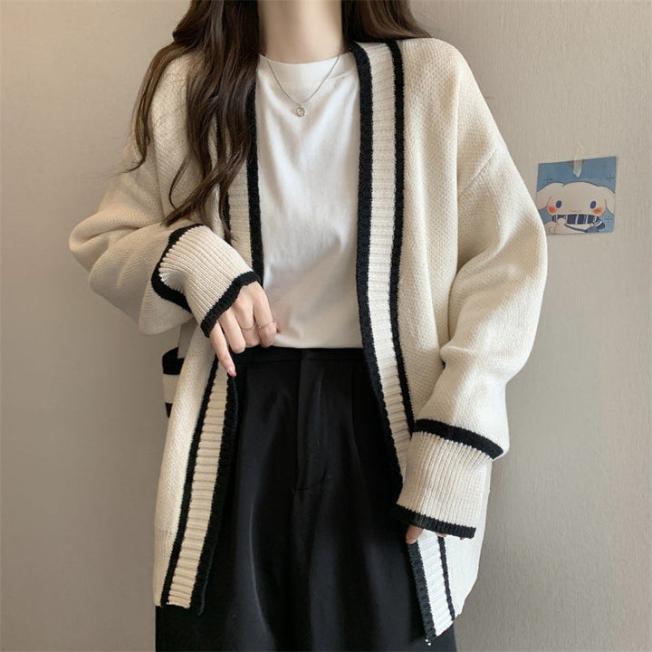 Zara | Sophisticated Oversized Contrast Trim Open Front Cardigan