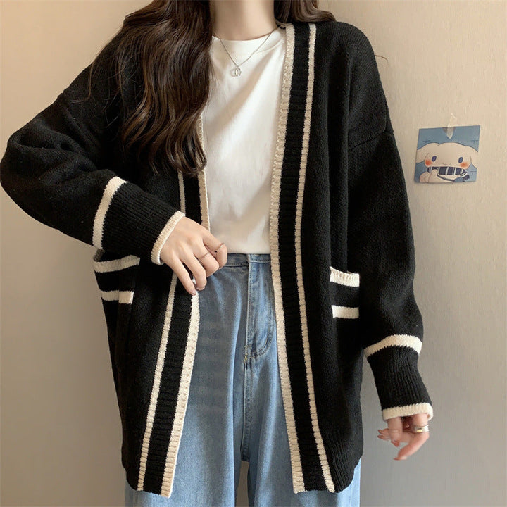 Zara | Sophisticated Oversized Contrast Trim Open Front Cardigan