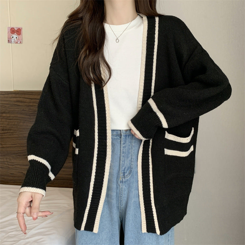 Zara | Sophisticated Oversized Contrast Trim Open Front Cardigan