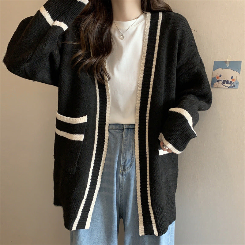 Zara | Sophisticated Oversized Contrast Trim Open Front Cardigan