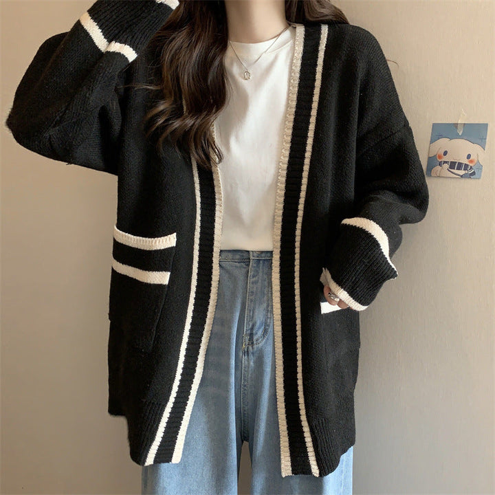 Zara | Sophisticated Oversized Contrast Trim Open Front Cardigan