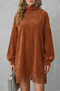 Zara | Timeless Ribbed Fringe Turtleneck Jumper Dress
