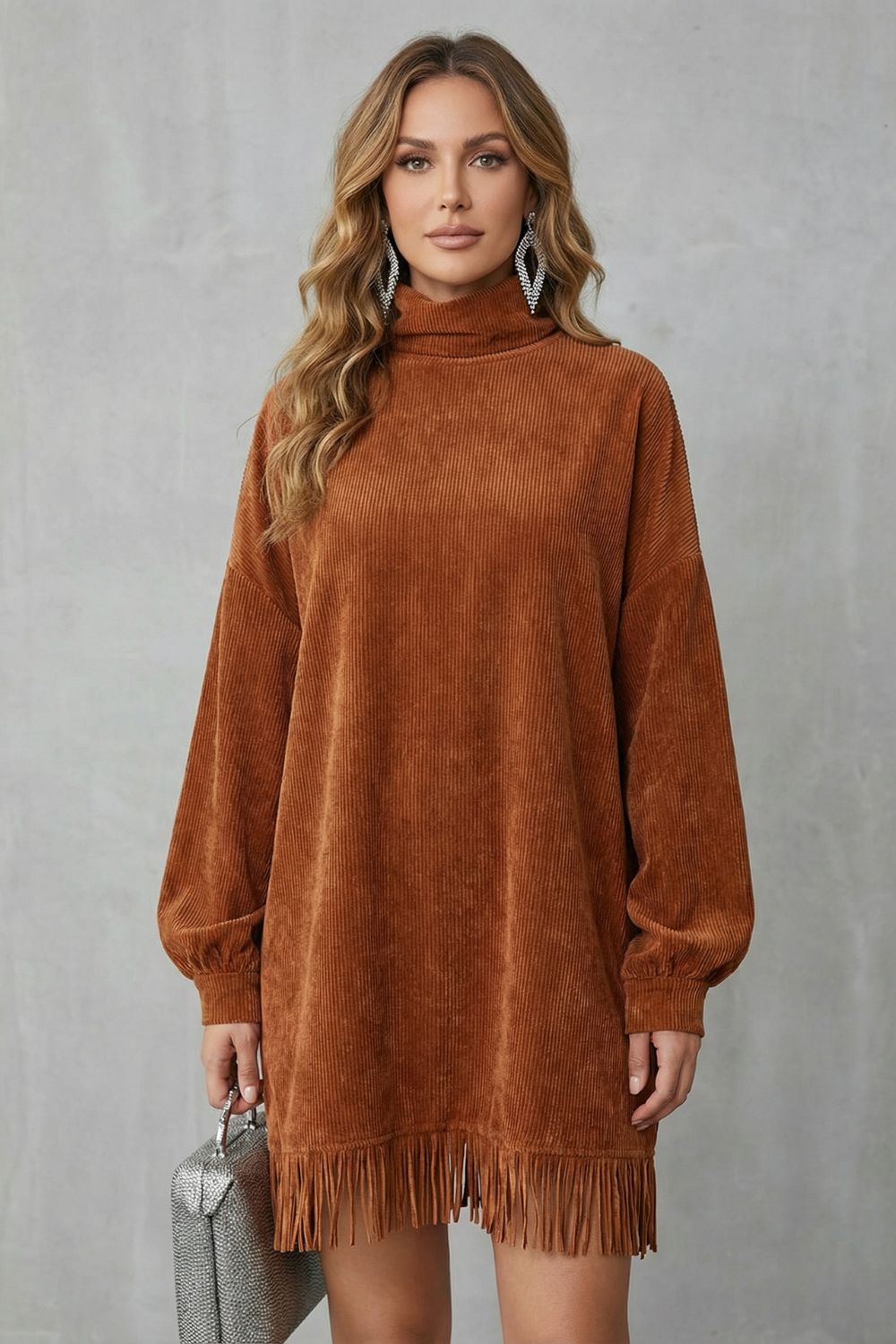 Zara | Timeless Ribbed Fringe Turtleneck Jumper Dress