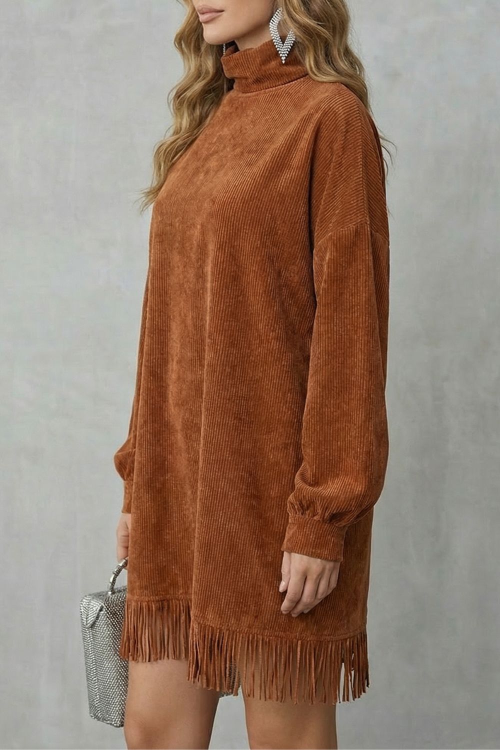Zara | Timeless Ribbed Fringe Turtleneck Jumper Dress