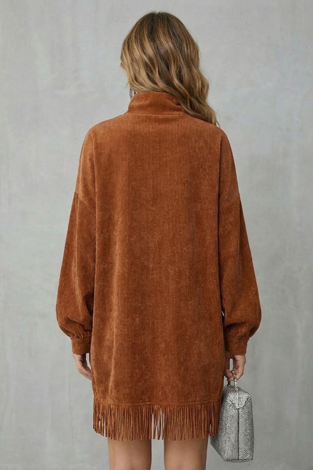 Zara | Timeless Ribbed Fringe Turtleneck Jumper Dress