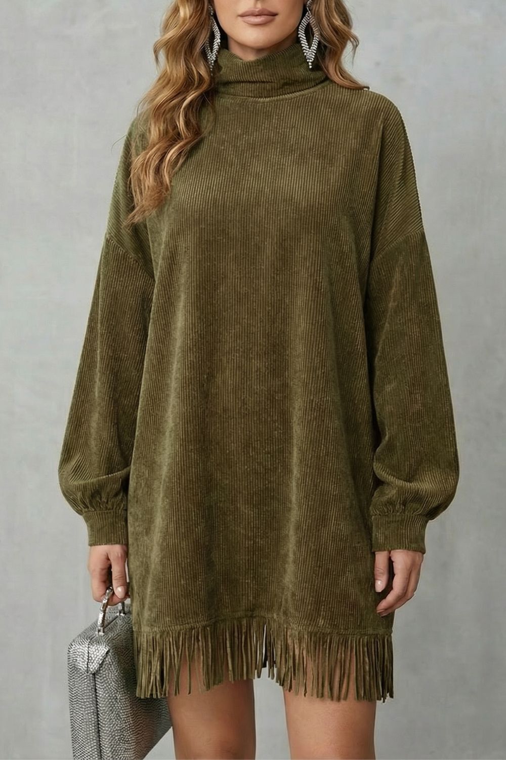 Zara | Timeless Ribbed Fringe Turtleneck Jumper Dress