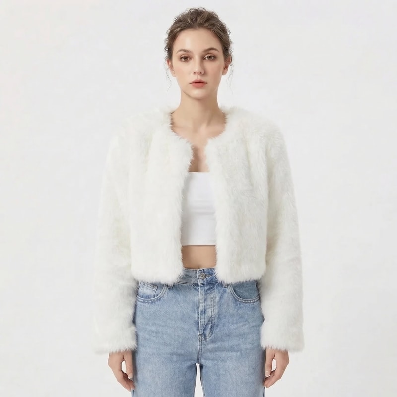 Zoe | Graceful Cropped Fluffy Fur Jacket