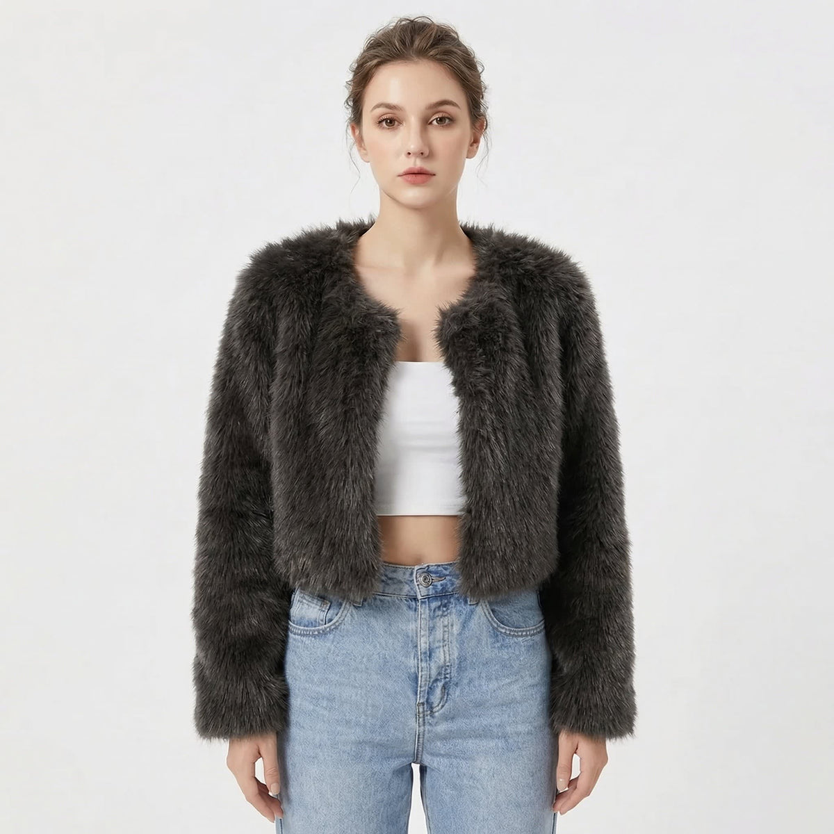 Zoe | Graceful Cropped Fluffy Fur Jacket