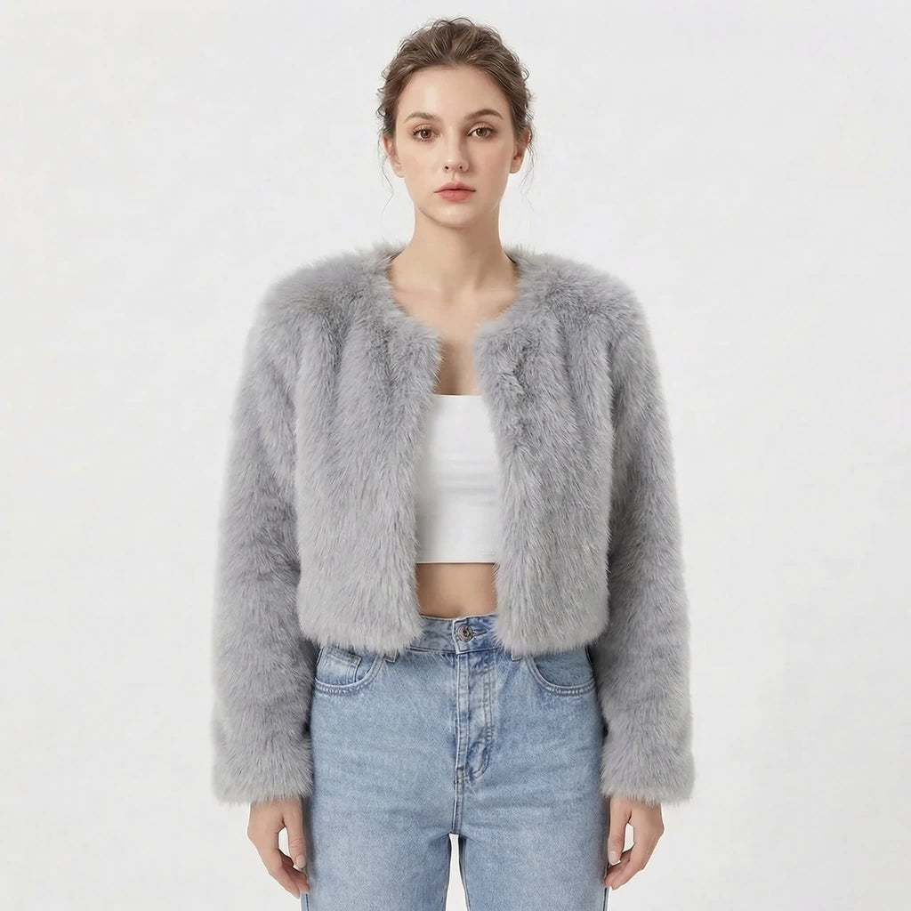 Zoe | Graceful Cropped Fluffy Fur Jacket