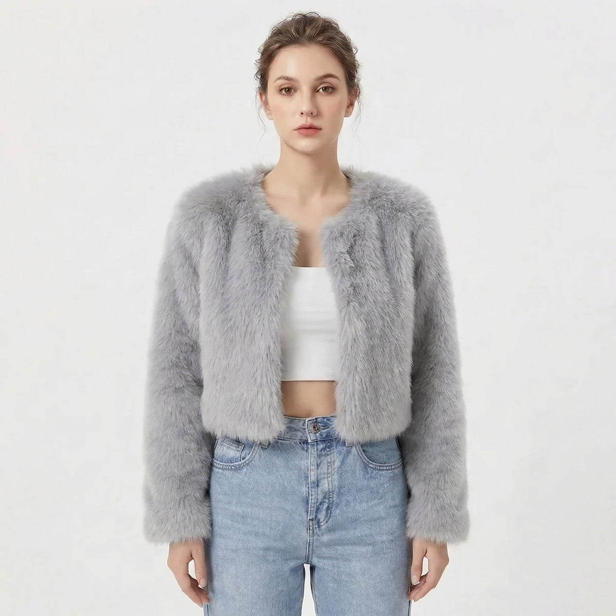 Zoe | Graceful Cropped Fluffy Fur Jacket