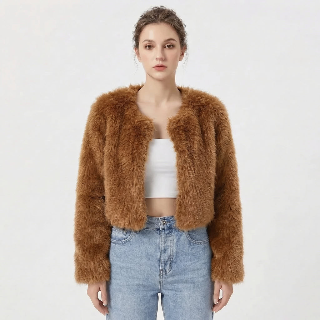 Zoe | Graceful Cropped Fluffy Fur Jacket