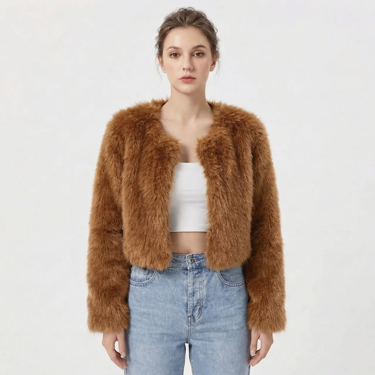 Zoe | Graceful Cropped Fluffy Fur Jacket