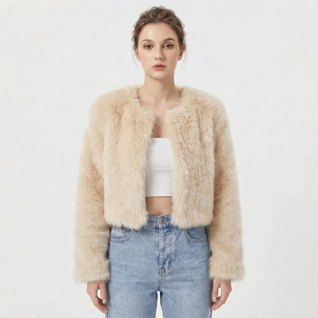 Zoe | Graceful Cropped Fluffy Fur Jacket