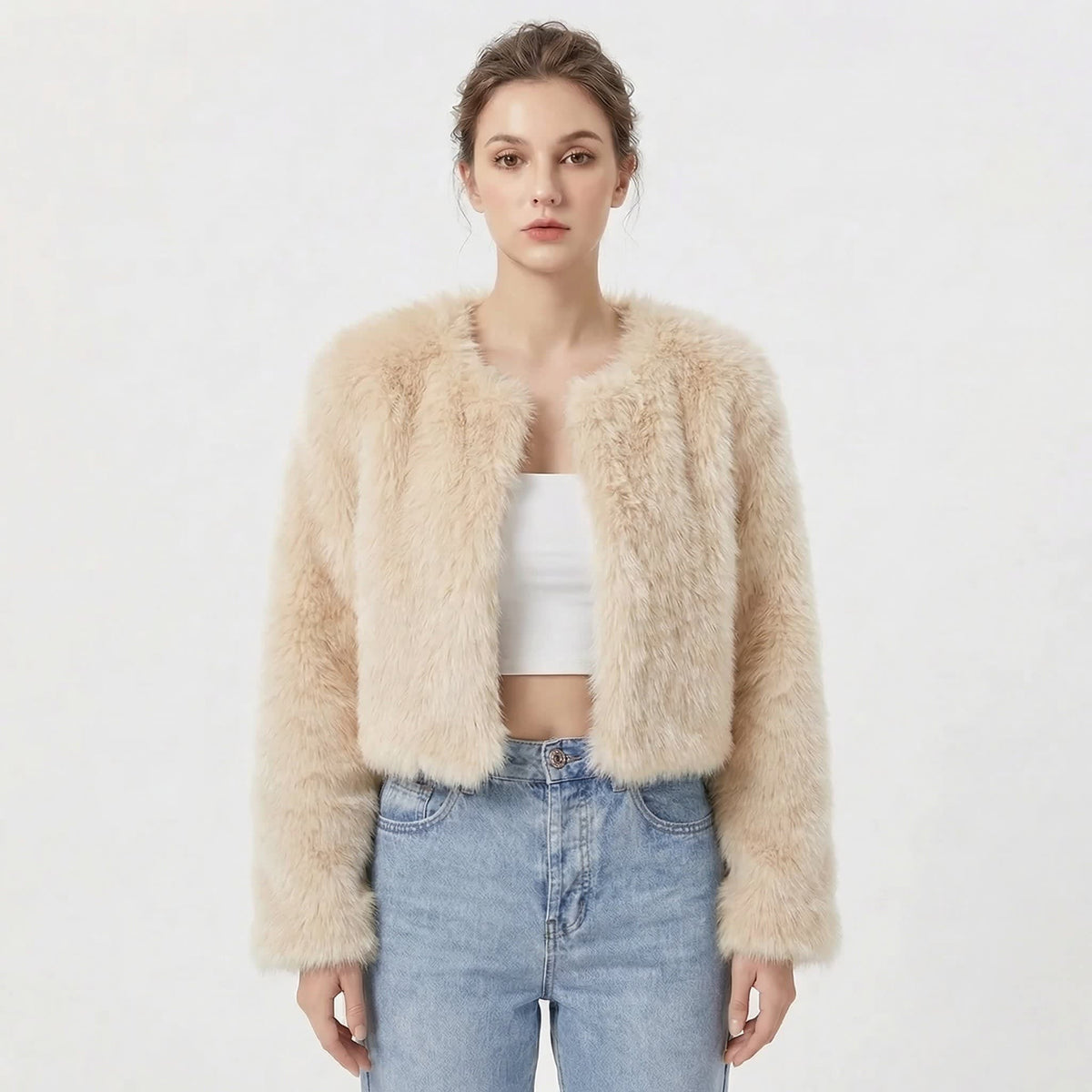 Zoe | Graceful Cropped Fluffy Fur Jacket
