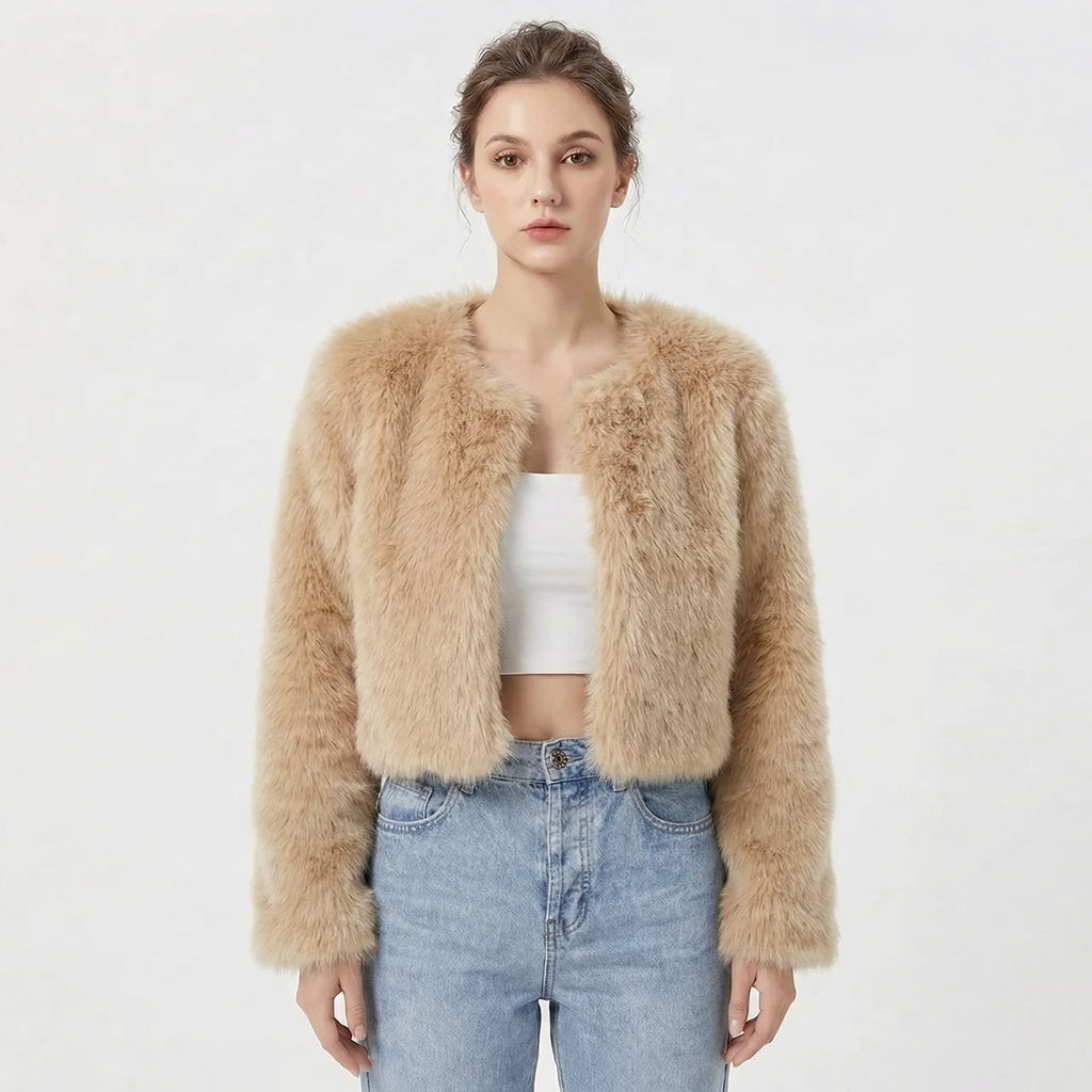 Zoe | Graceful Cropped Fluffy Fur Jacket