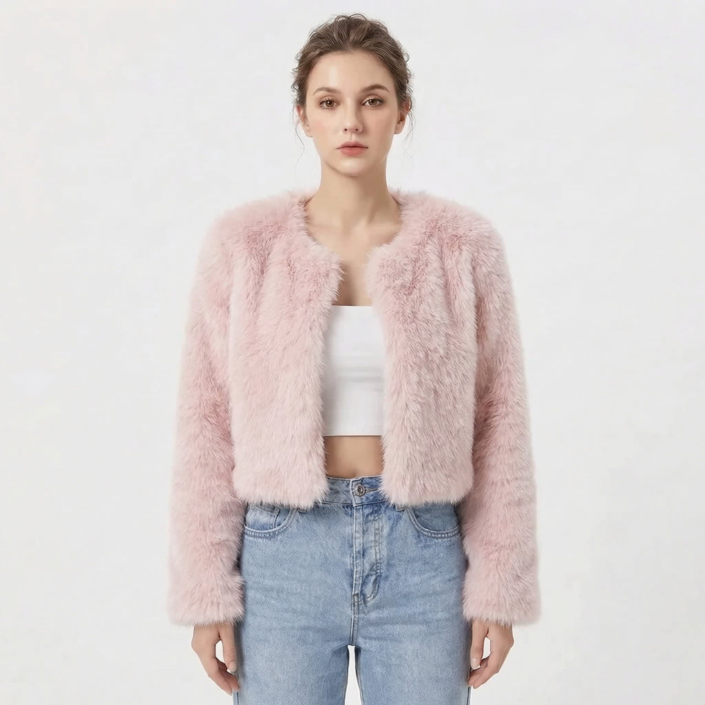 Zoe | Graceful Cropped Fluffy Fur Jacket
