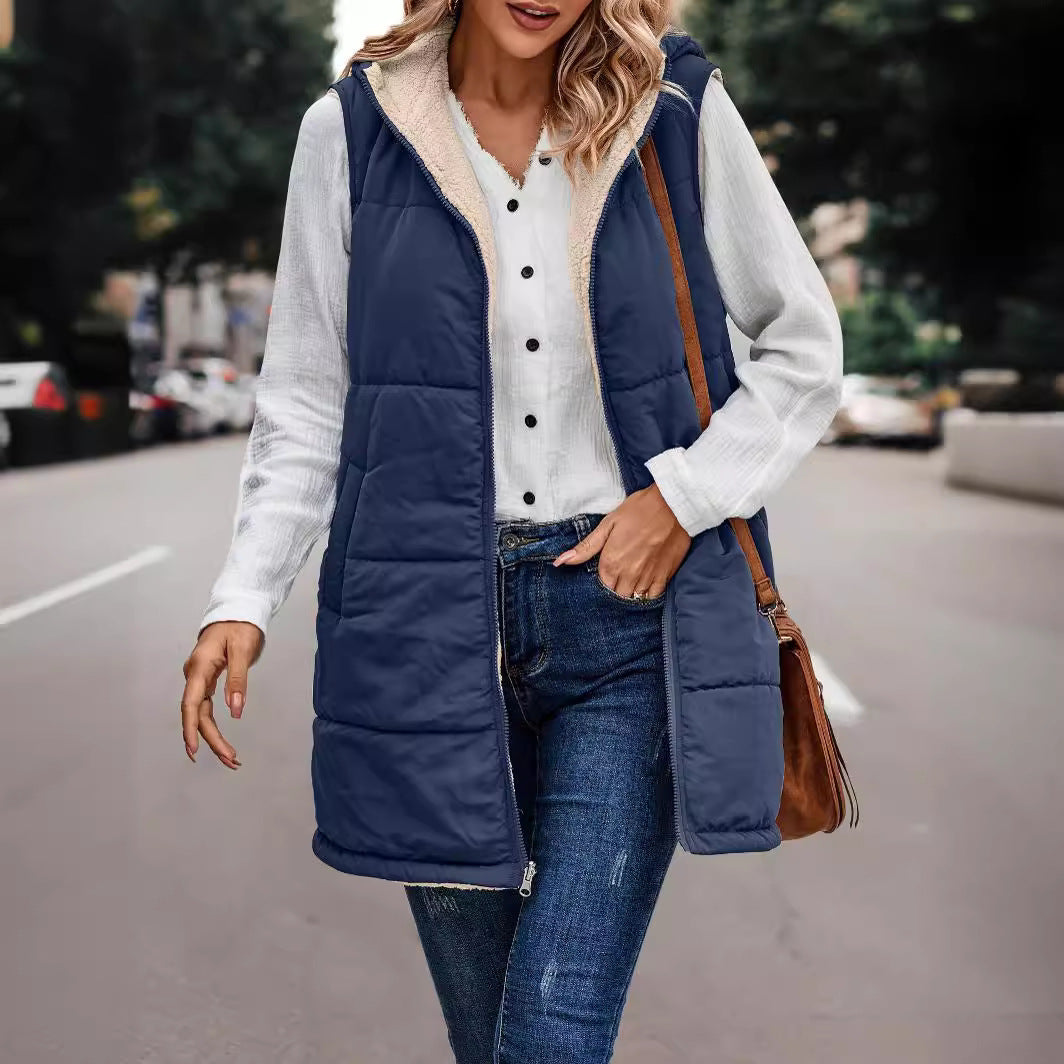 Zoe | Reversible Longline Quilted Hooded Gilet