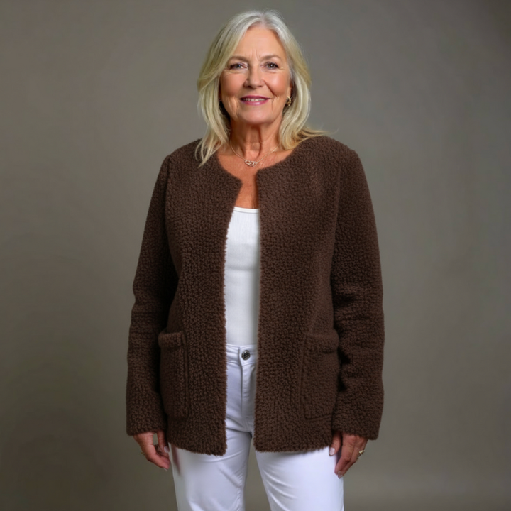 Zoe | Sophisticated Collarless Open Front Winter Coat